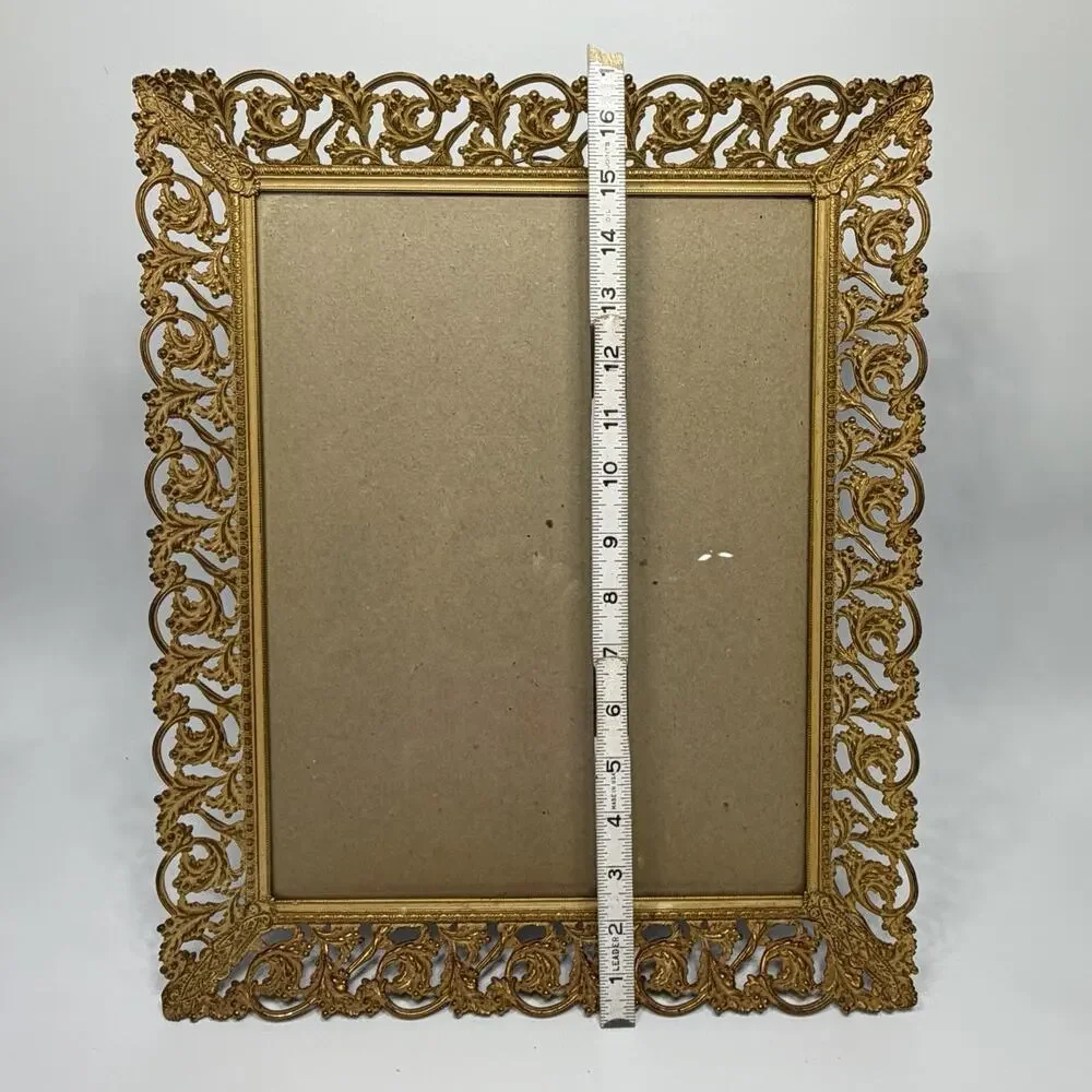 Vintage Gold Brass Filigree Leaf Floral Ornate Picture Frame 11x14